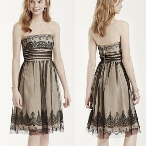 David's Bridal Size 8 Tulle Caviar Bead Knee Length Strapless Dress - Picture 1 of 7